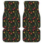 Embroidery Tulip Pattern Print Front and Back Car Floor Mats