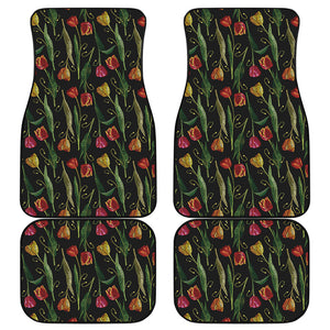 Embroidery Tulip Pattern Print Front and Back Car Floor Mats