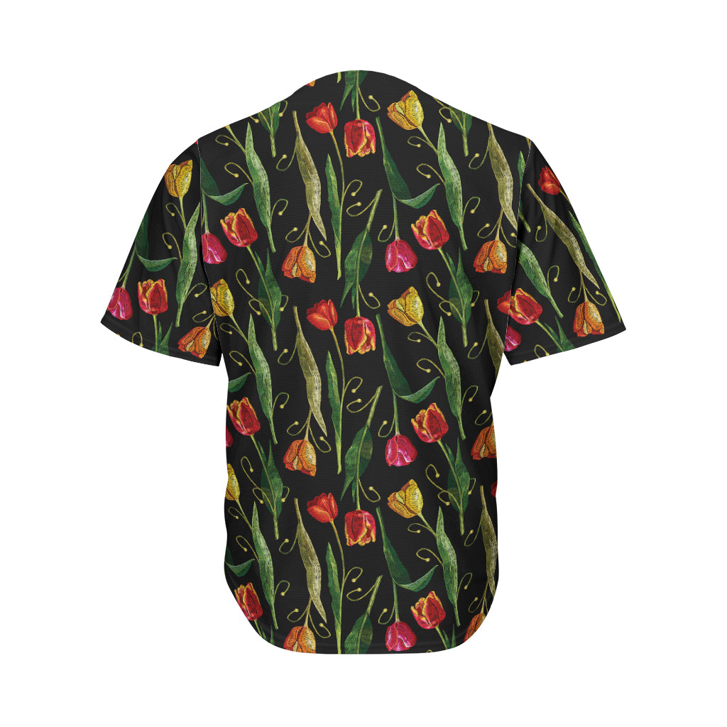 Embroidery Tulip Pattern Print Men's Baseball Jersey