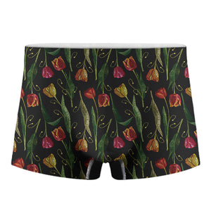 Embroidery Tulip Pattern Print Men's Boxer Briefs