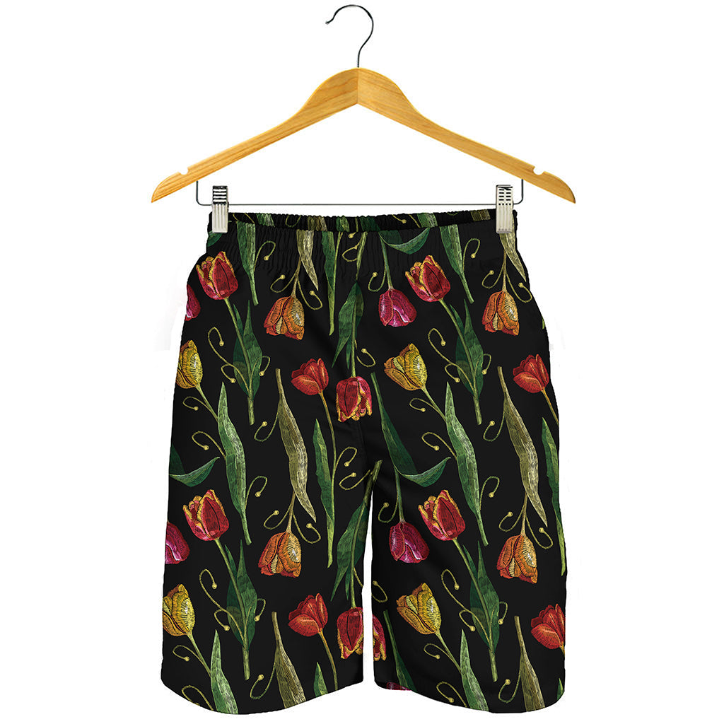 Embroidery Tulip Pattern Print Men's Shorts