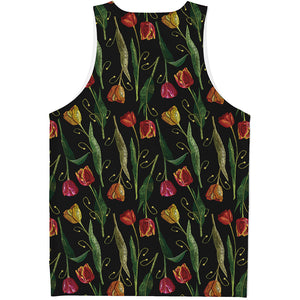 Embroidery Tulip Pattern Print Men's Tank Top