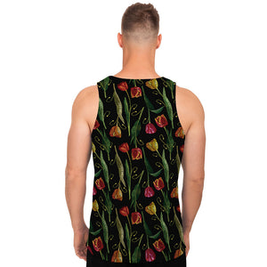 Embroidery Tulip Pattern Print Men's Tank Top