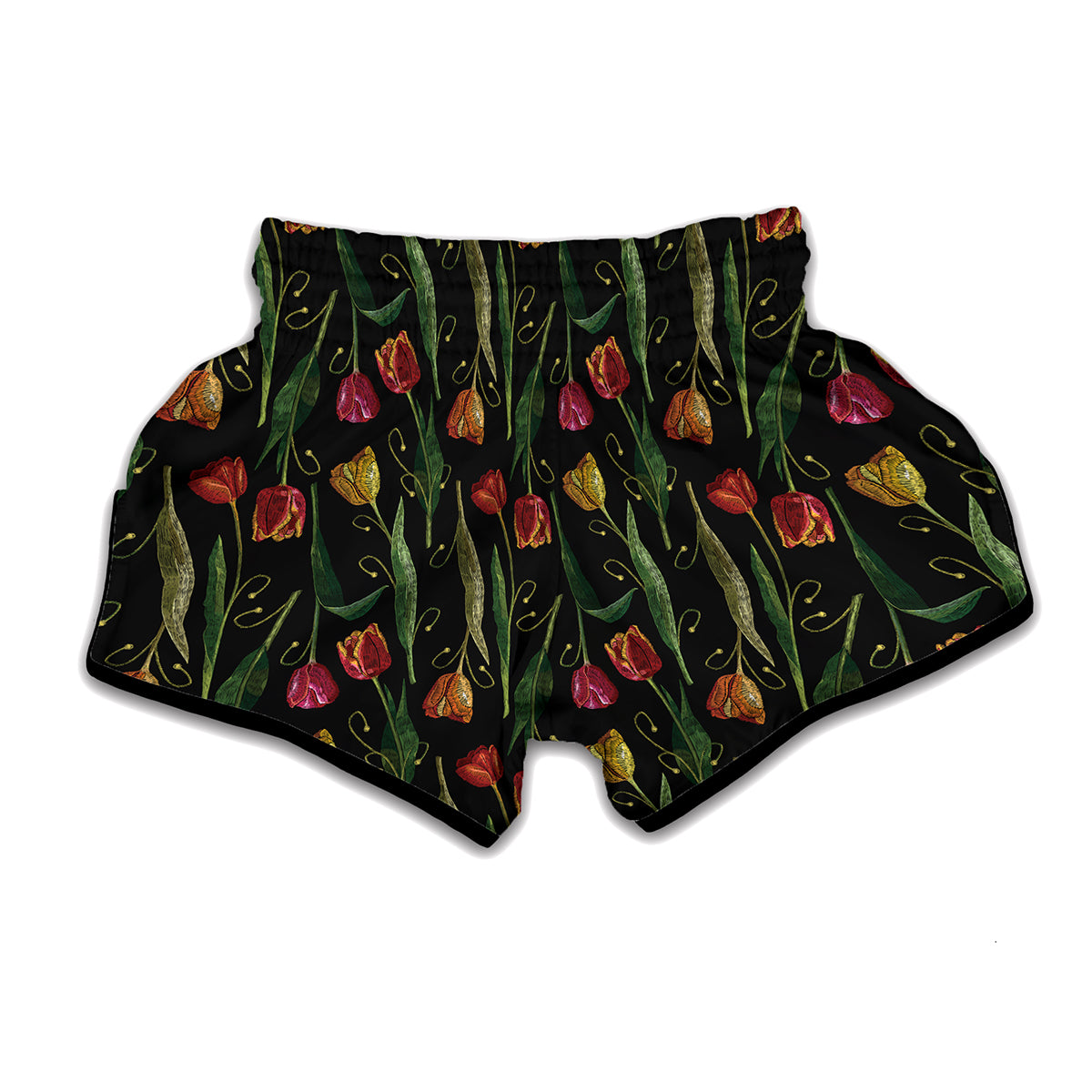 Embroidery Tulip Pattern Print Muay Thai Boxing Shorts