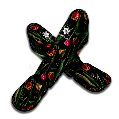 Embroidery Tulip Pattern Print Muay Thai Shin Guard