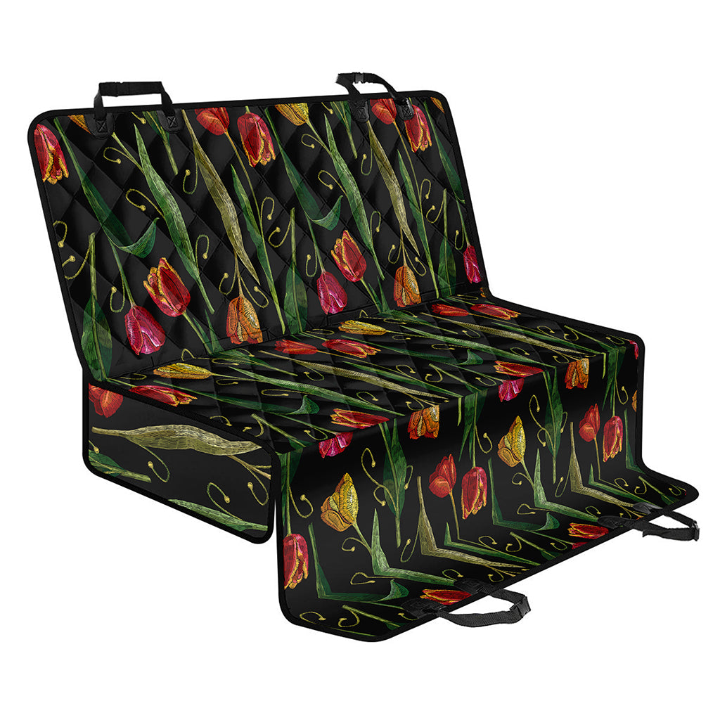 Embroidery Tulip Pattern Print Pet Car Back Seat Cover