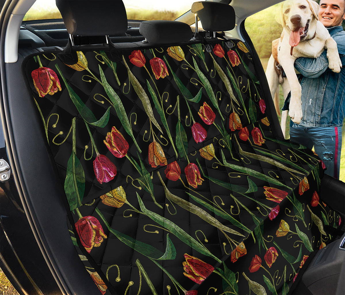 Embroidery Tulip Pattern Print Pet Car Back Seat Cover