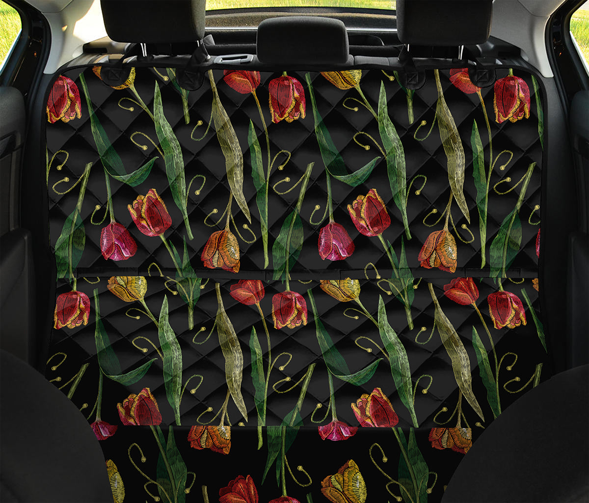 Embroidery Tulip Pattern Print Pet Car Back Seat Cover