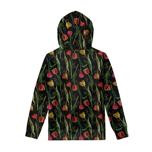 Embroidery Tulip Pattern Print Pullover Hoodie