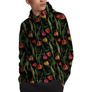 Embroidery Tulip Pattern Print Pullover Hoodie