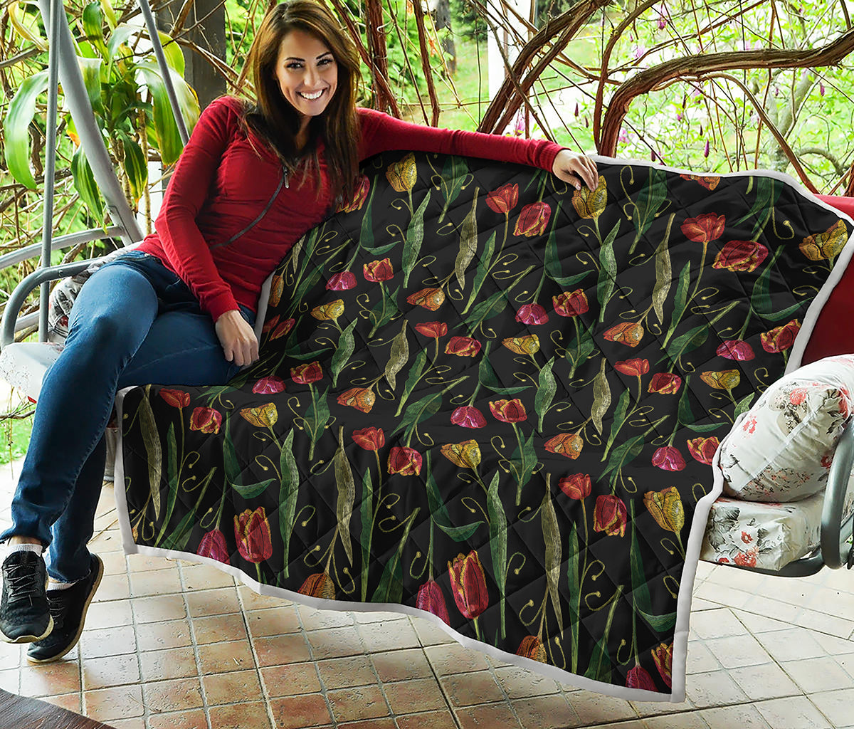 Embroidery Tulip Pattern Print Quilt