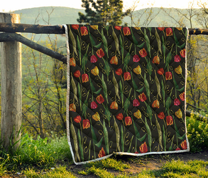 Embroidery Tulip Pattern Print Quilt