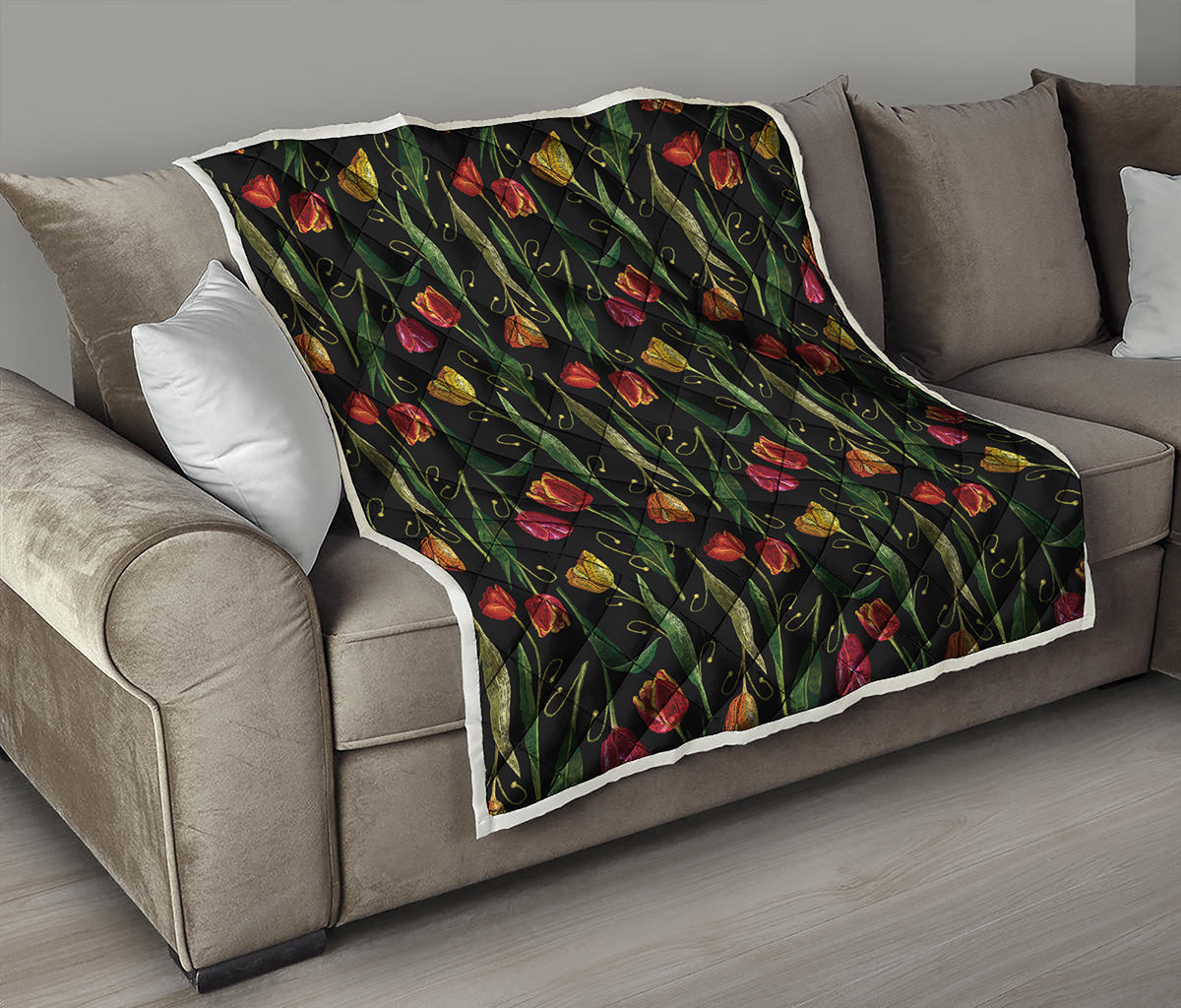 Embroidery Tulip Pattern Print Quilt