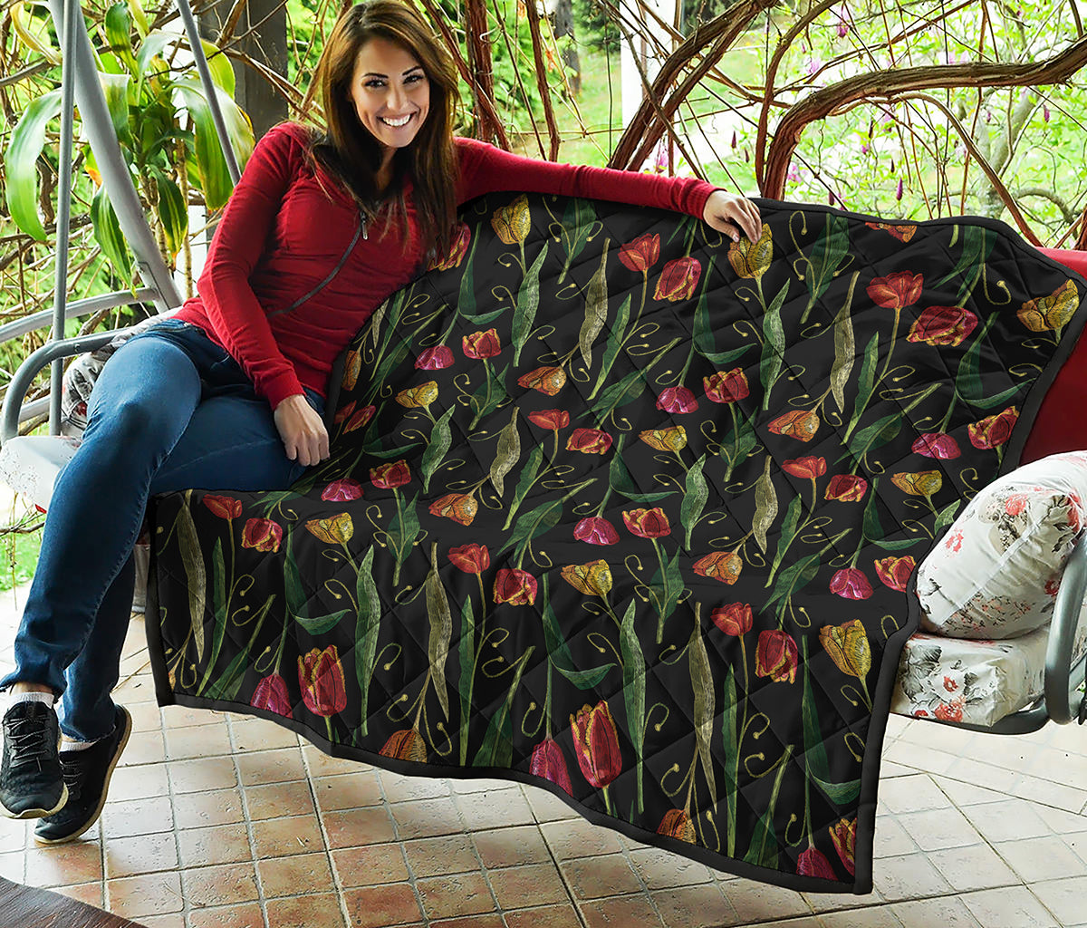 Embroidery Tulip Pattern Print Quilt
