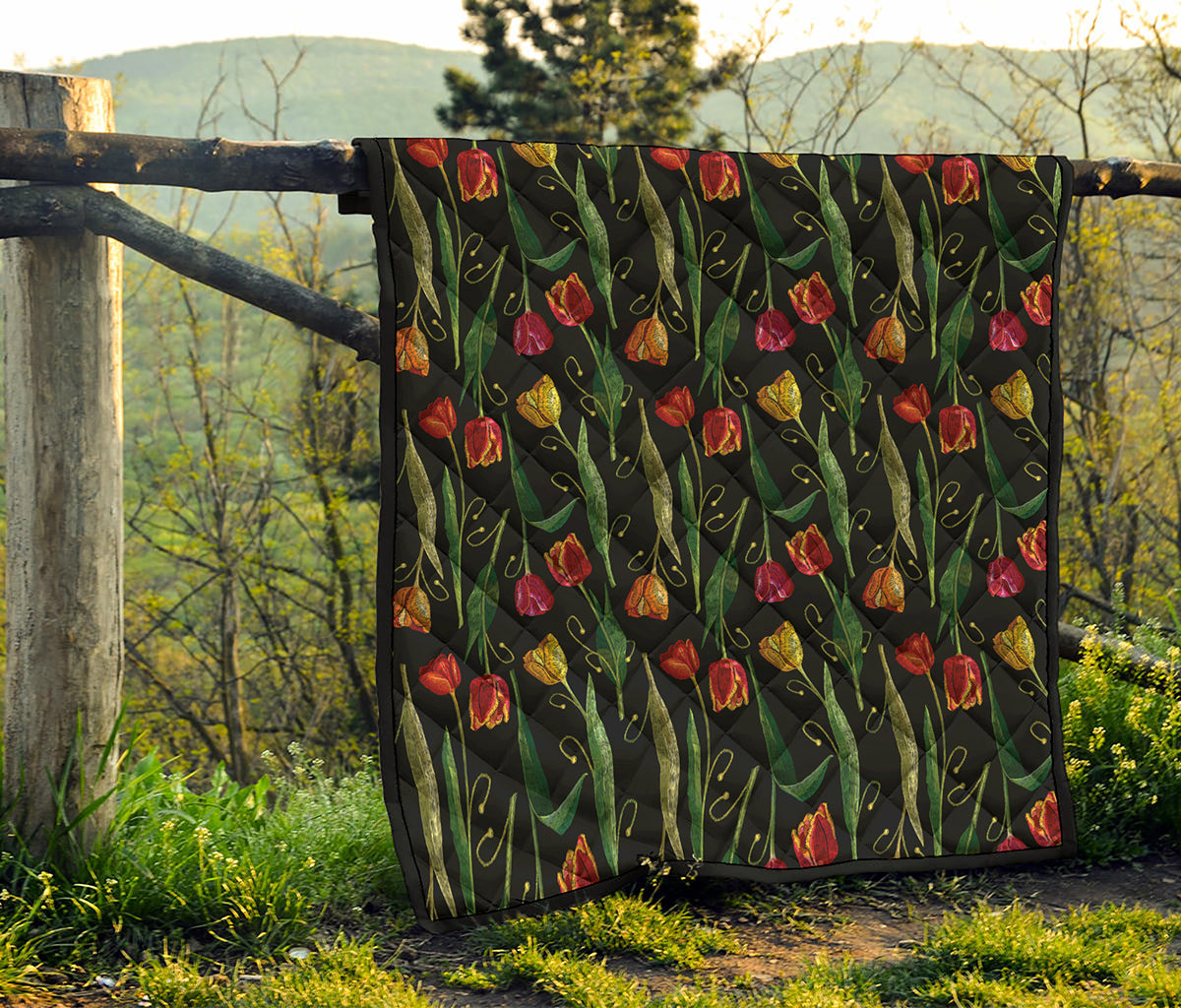 Embroidery Tulip Pattern Print Quilt
