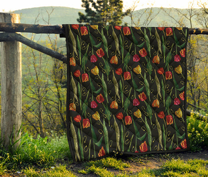 Embroidery Tulip Pattern Print Quilt