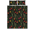 Embroidery Tulip Pattern Print Quilt Bed Set