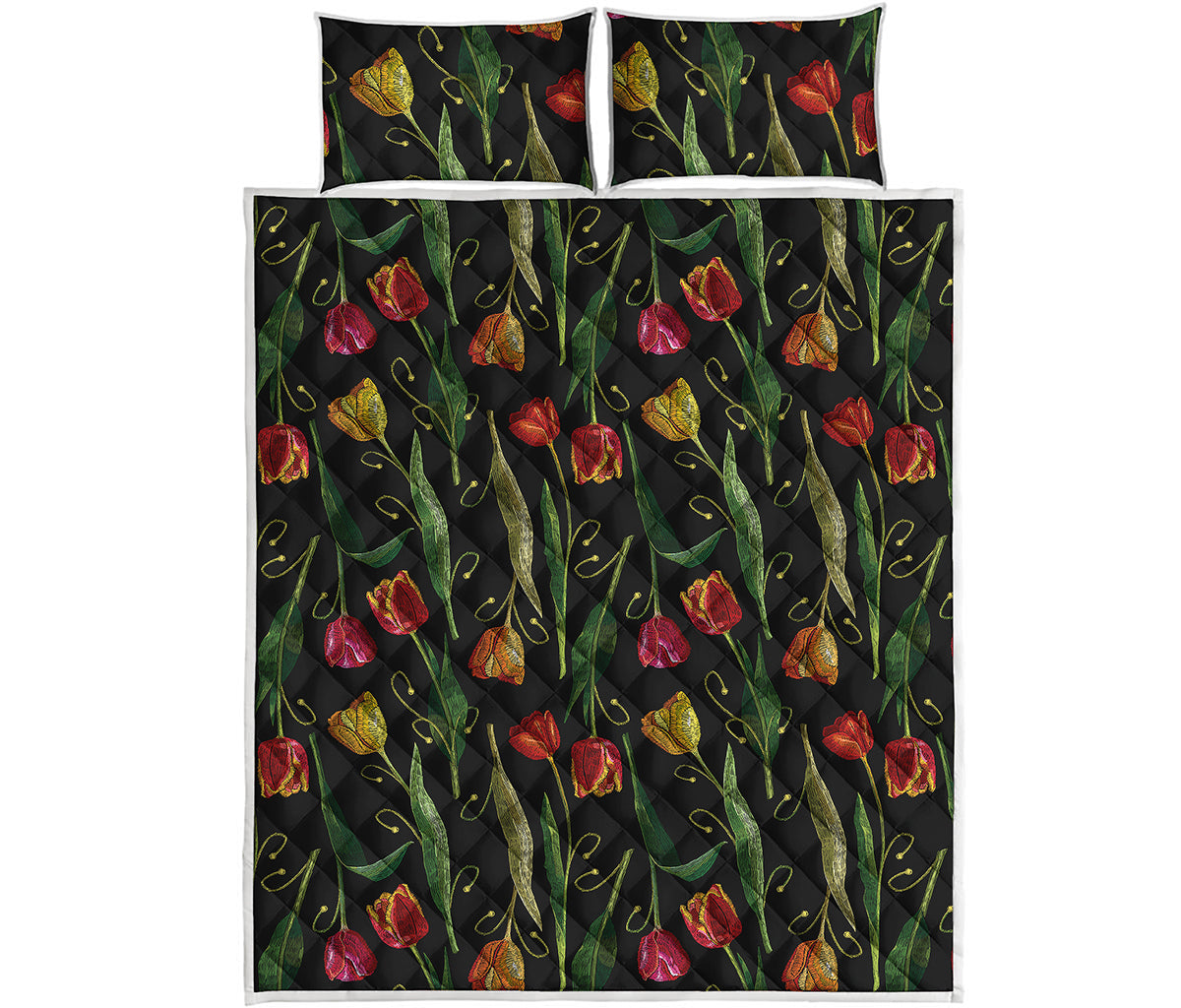 Embroidery Tulip Pattern Print Quilt Bed Set