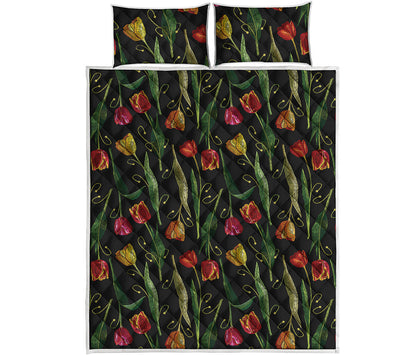 Embroidery Tulip Pattern Print Quilt Bed Set