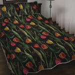 Embroidery Tulip Pattern Print Quilt Bed Set