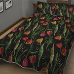 Embroidery Tulip Pattern Print Quilt Bed Set