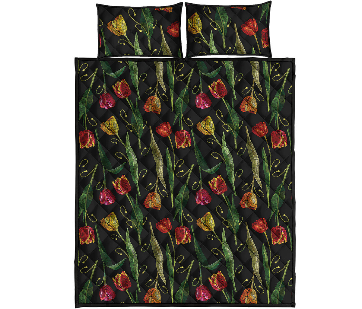 Embroidery Tulip Pattern Print Quilt Bed Set