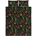 Embroidery Tulip Pattern Print Quilt Bed Set