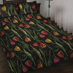 Embroidery Tulip Pattern Print Quilt Bed Set