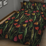 Embroidery Tulip Pattern Print Quilt Bed Set