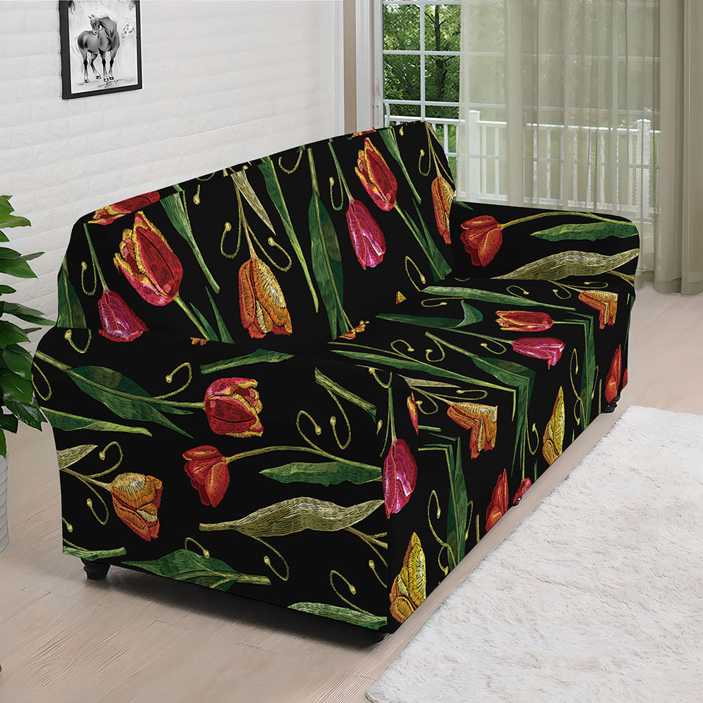 Embroidery Tulip Pattern Print Sofa Cover
