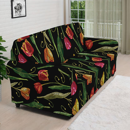 Embroidery Tulip Pattern Print Sofa Cover