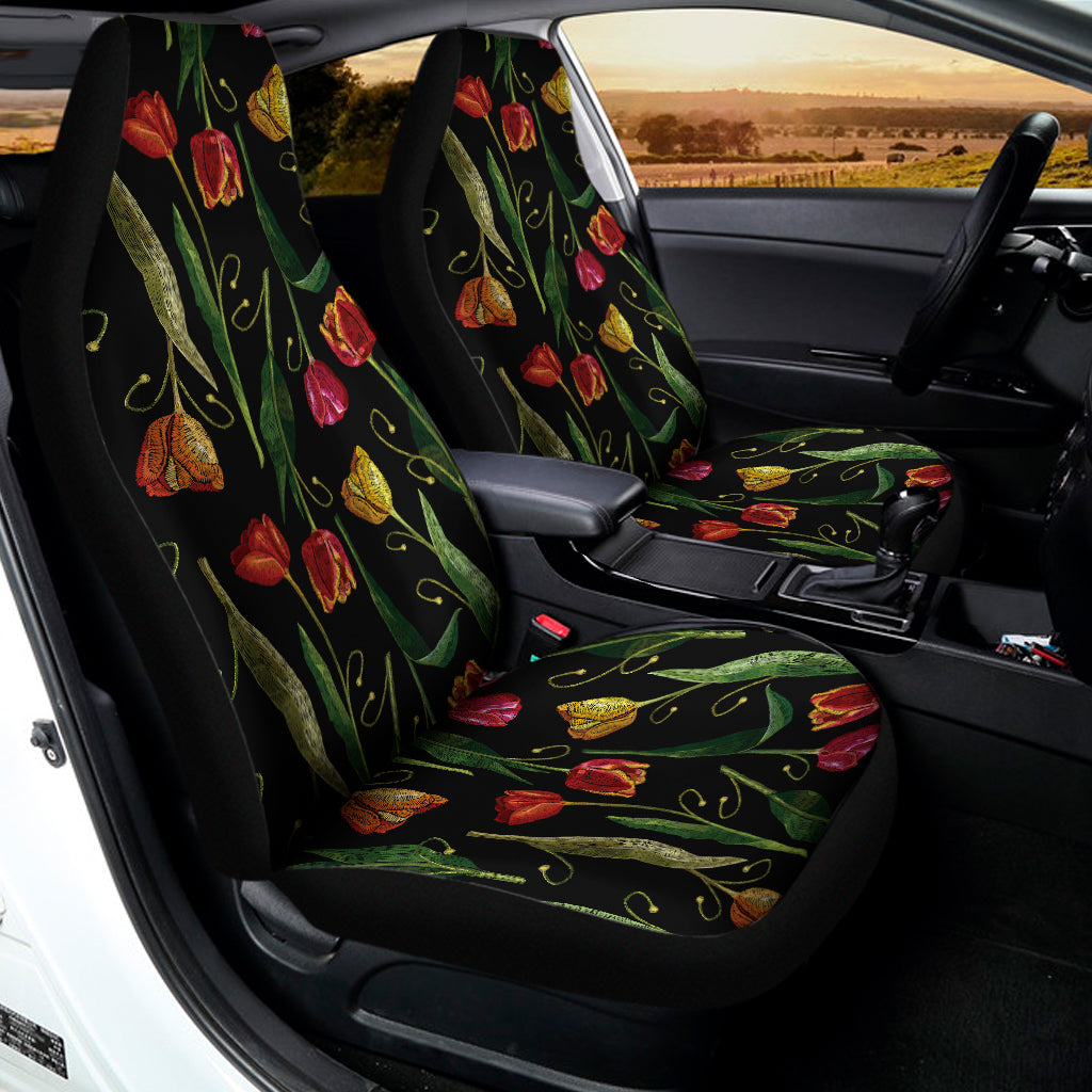 Embroidery Tulip Pattern Print Universal Fit Car Seat Covers