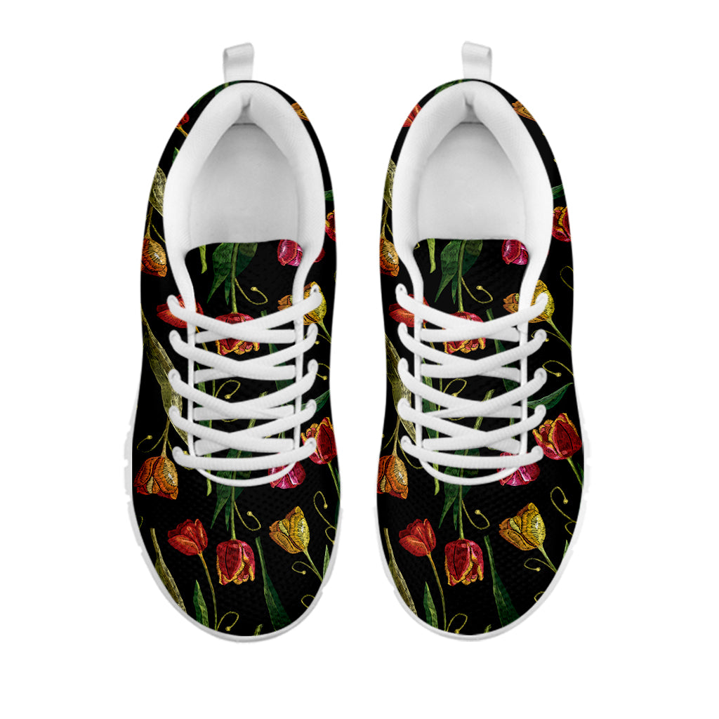 Embroidery Tulip Pattern Print White Sneakers
