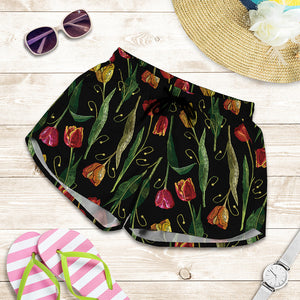 Embroidery Tulip Pattern Print Women's Shorts