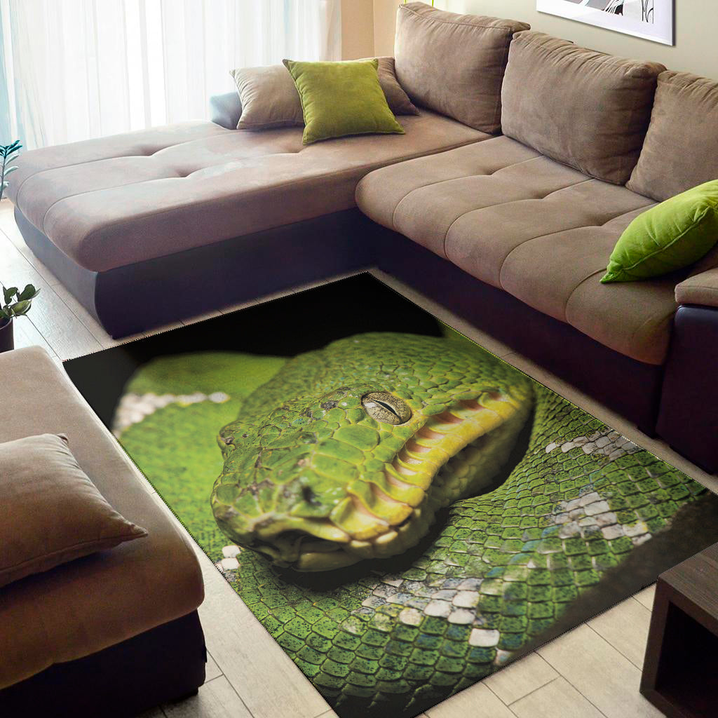 Emerald Tree Boa Snake Print Area Rug