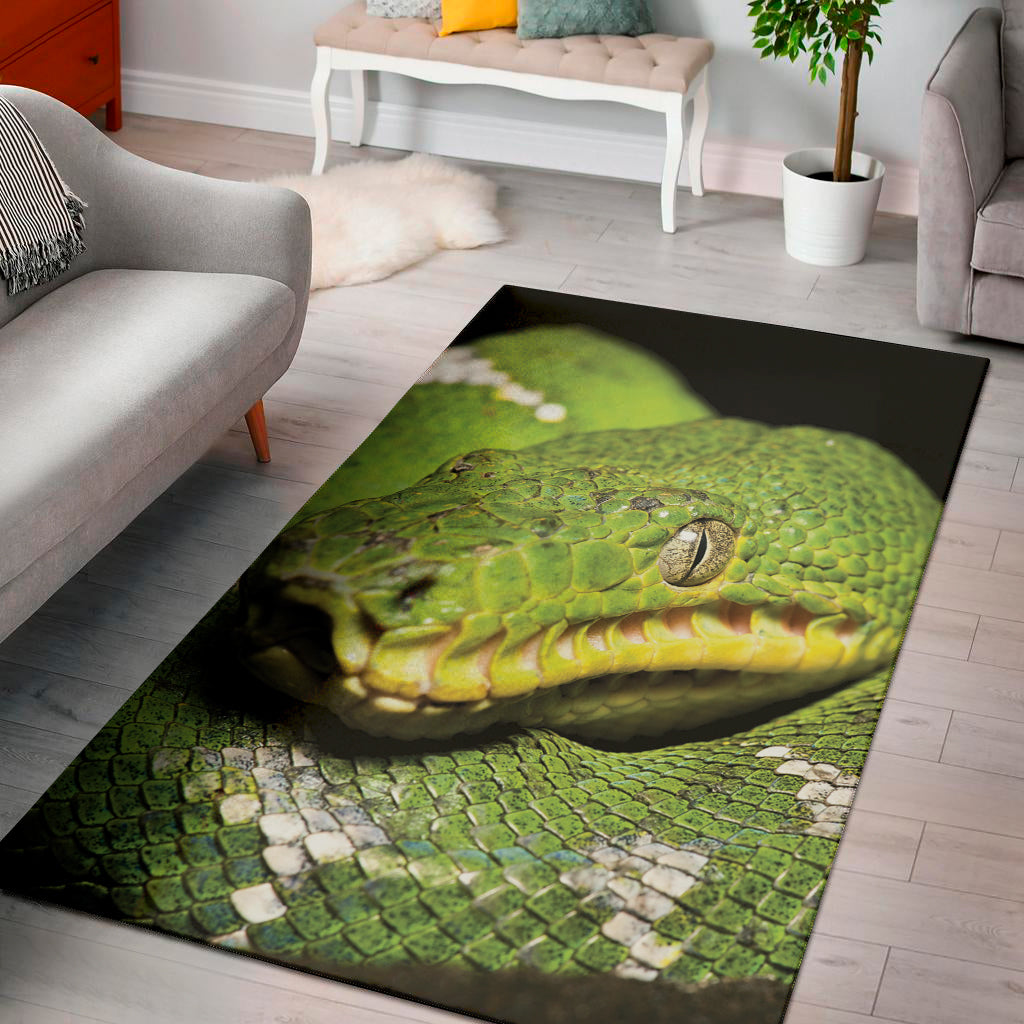 Emerald Tree Boa Snake Print Area Rug