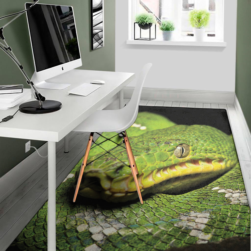 Emerald Tree Boa Snake Print Area Rug