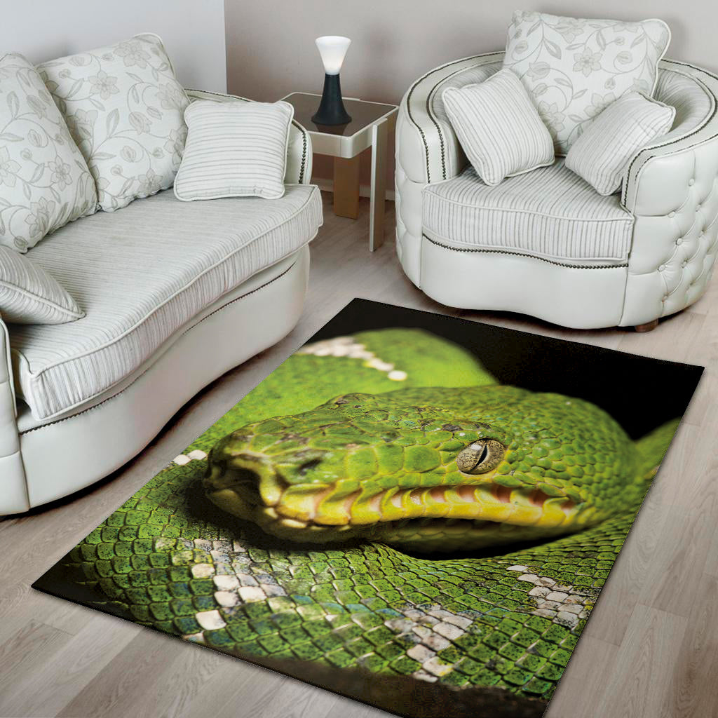 Emerald Tree Boa Snake Print Area Rug