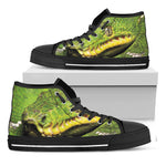 Emerald Tree Boa Snake Print Black High Top Shoes