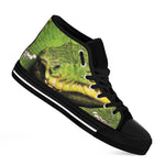 Emerald Tree Boa Snake Print Black High Top Shoes