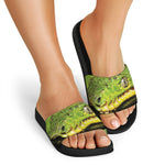Emerald Tree Boa Snake Print Black Slide Sandals