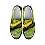 Emerald Tree Boa Snake Print Black Slip On Shoes