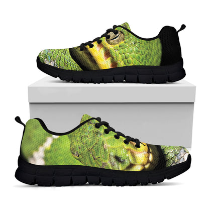 Emerald Tree Boa Snake Print Black Sneakers