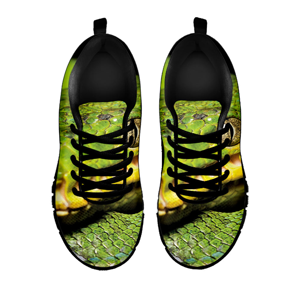 Emerald Tree Boa Snake Print Black Sneakers