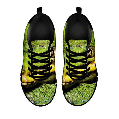 Emerald Tree Boa Snake Print Black Sneakers