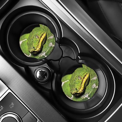 Emerald Tree Boa Snake Print Car Coasters