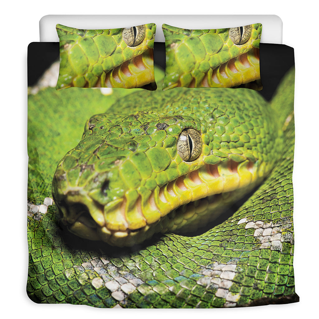 Emerald Tree Boa Snake Print Duvet Cover Bedding Set