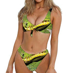 Emerald Tree Boa Snake Print Front Bow Tie Bikini
