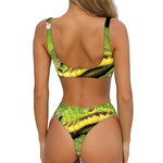 Emerald Tree Boa Snake Print Front Bow Tie Bikini
