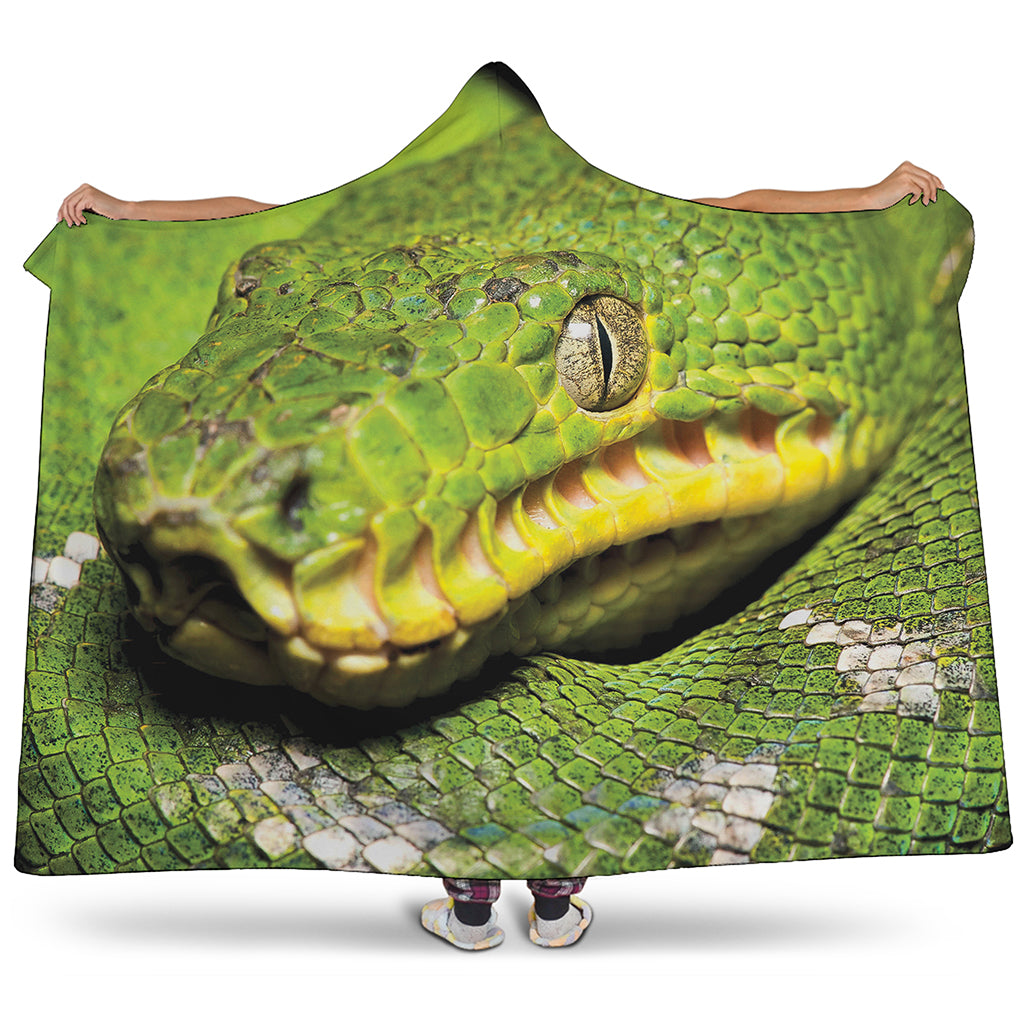 Emerald Tree Boa Snake Print Hooded Blanket